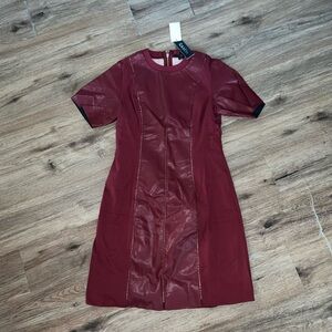NWT GRACIA Mixed Media Leather A-Line Dress